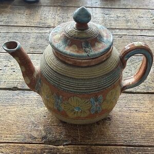 Vintage Handpainted Floral Portuguese Ceramic Teapot